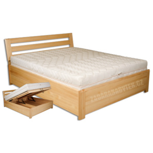 Dřevěná manželská postel s roštem a úložným prostorem - buk