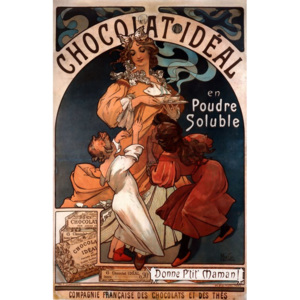 Plechová retro cedule Alfons Mucha Chocolat ideal S