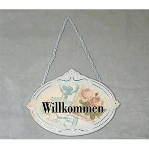 Plechová cedulka na dveře Willkommen - Vítáme Vás