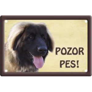 Plechová cedulka Pozor pes Leonberger