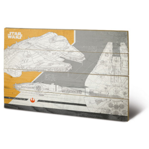 Dřevěný obraz Star Wars: Poslední z Jediů - Millennium Falcon Plans, (40 x 59 cm)