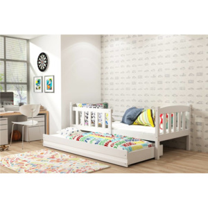 Dětská postel z borovicového dřeva v bílé barvě s přistýlkou F1176