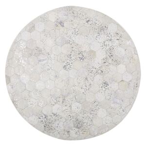 Kulatý kožený patchworkový koberec, ø 140 cm, stříbrný BOZKOY