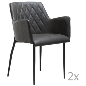 Sada 2 šedých jídelních židlí s područkami DAN– FORM Rombo Faux