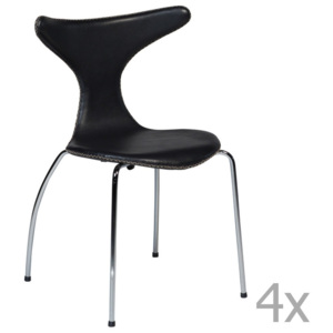 Sada 4 černých kožených jídelních židlí s kontrastním prošitím DAN– FORM Dolphin