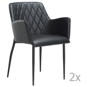 Sada 2 černých jídelních židlí s područkami DAN– FORM Rombo Faux