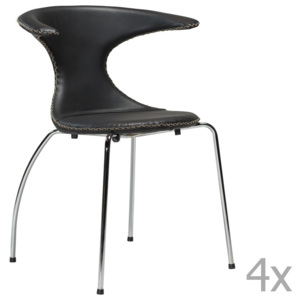 Sada 4 černých kožených jídelních židlí s pochromovaným podnožím DAN– FORM Flair