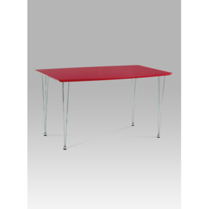 Jídelní stůl 130x80 cm, chrom / vys. lesk červený