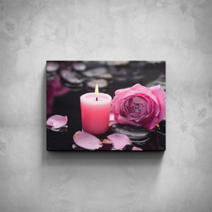 Obraz - Růžová svíčka na kameni