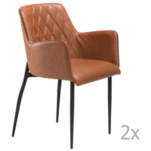 Sada 2 hnědých jídelních židlí s područkami DAN– FORM Rombo Faux