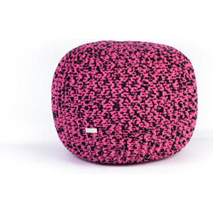 Justin Design Pletený puf malý proužkovaný růžový s černou