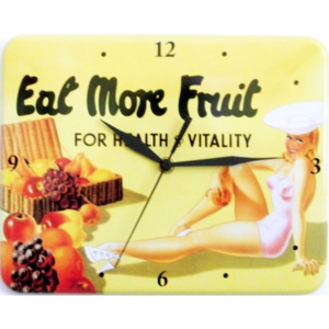 Plechové retro hodiny Eat more fruit