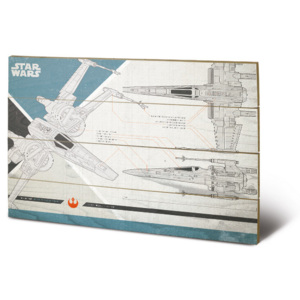 Dřevěný obraz Star Wars: Poslední z Jediů - X-Wing Plans, (40 x 59 cm)