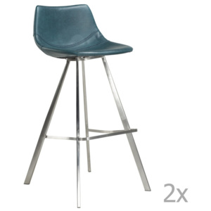Sada 2 modrých barových židlí s ocelovým podnožím DAN– FORM Pitch