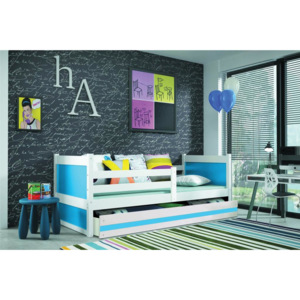 Dětská postel s úložným prostorem v kombinaci bílé a modré barvy 90x200 F1133