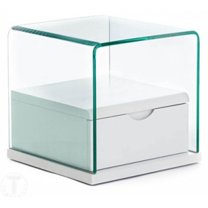 Noční stolek MOMO TOMASUCCI (barva - sklo, MDF matný bílý lakovaný)