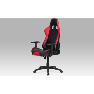 Kancelářská židle, koženka černá & červená, houpací mechanismus