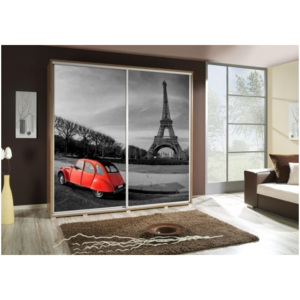 Šatní skříň s posuvnými dveřmi a obrázkem P - Eiffelovka