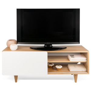 TV stolek v dekoru dubového dřeva s bílými detaily TemaHome Nyla