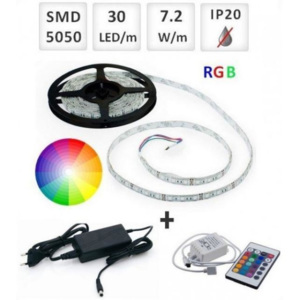 Berge SADA RGB LED pásek 2,5m 30x5050/m + Zdroj + Ovladač
