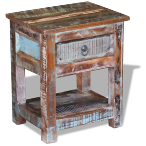 Odkládací stolek s 1 zásuvkou, masivní recyklované dřevo 43x33x51 cm