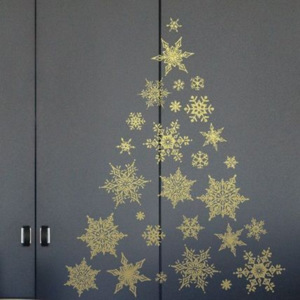 Sada 30 vánočních samolepek Fanastick Gold Snow Flakes