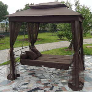 40453 Luxusní zahradní lůžko / houpačka s moskytiérou - hnědá