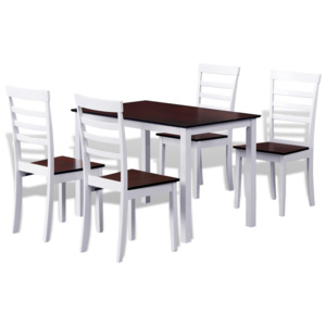 Hnědo-bílý jídelní set: stůl z masivu + 4 židle