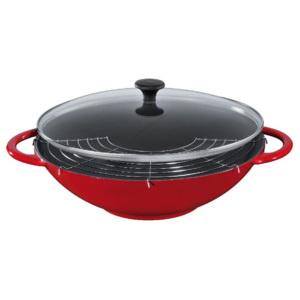 Litinová wok pánev se skleněnou poklicí Provence Provence 36 cm červená - Küchenprofi