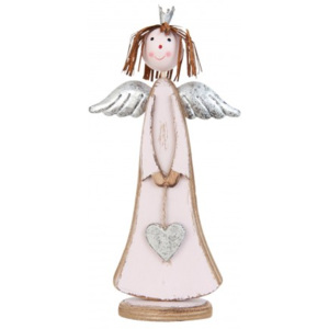 Růžový anděl holčička se srdíčkem - 13*4*25 cm Clayre & Eef