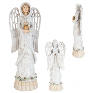 Třpytivý Anděl se sovičkou - 14*9*35 cm