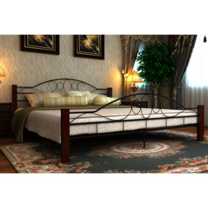 Kovová postel v černé a červenohnědé barvě s matrací 180x200 cm
