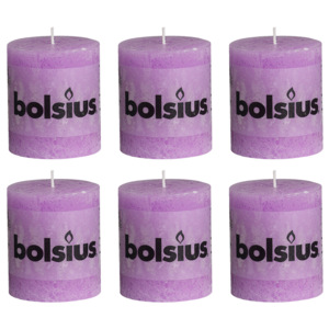 Bolsius Rustikální válcové svíčky 80 x 68 mm, fialové, 6 ks