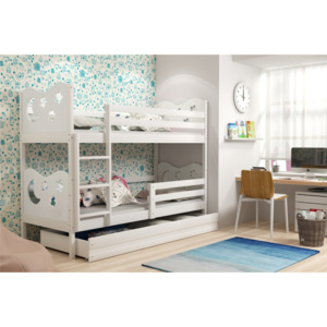 Dětská postel Miko patrová 190/80 bílá | matrace a rošty v ceně