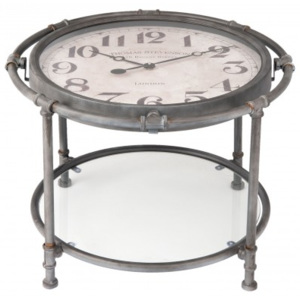 Kovový stolek s hodinami - Ø 60*44 cm