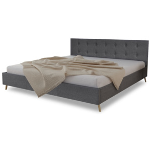 271927 Tmavě šedá postel 200x180 cm dřevo textil + matrace svrchní