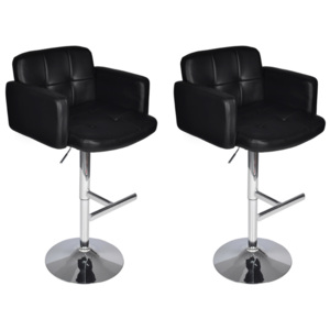 Set 2 ks barových polstrovaných židlí s opěrkou a područkami - černý