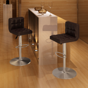 2 hnědé barové židle, nastavitelná výška