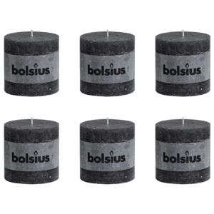 Bolsius Rustikální válcová svíčka 6 ks 100x100 mm tmavě šedá