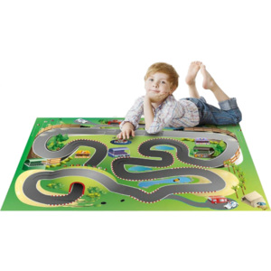 HOUSE OF KIDS Dětský hrací koberec Závodní dráha 3D 100x150 zelený