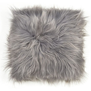 Šedý kožešinový podsedák s dlouhým chlupem Arctic Fur Eglé, 37 x 37 cm