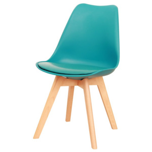 Plastová jídelní židle s dřevěnou podstavou v odstínu petrolej a měkkým sedákem TK191