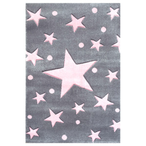 Happy Rugs Dětský koberec šedý s růžovými hvězdami, 80x150 cm
