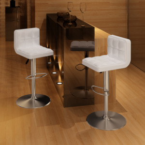 2 bílé barové židle, nastavitelná výška
