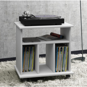 Pojízdný stolek na gramofon + LP, bílá