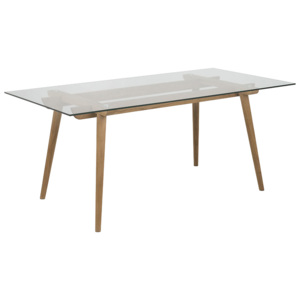 Jídelní stůl skleněný Xena, 180 cm - čirá / dub
