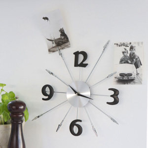 Nástěnné hodiny Memo, 43 cm - stříbrná / černá