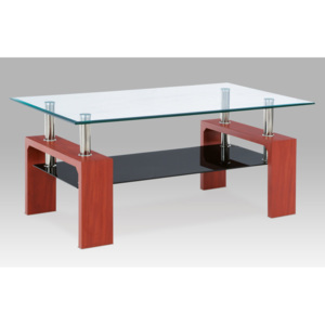 Konferenční stolek 100x60x45 cm, třešeň / čiré sklo, černá police