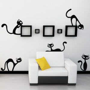 Černá samolepka na stěnu Wallvinil Malé nezbedné kočky