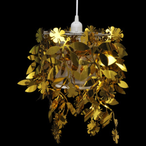 Závěsné svítidlo lustr s třpytivým listy, 21,5 x 30 cm, zlaté